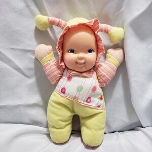 Love Bug Rubber Face Baby Doll Plush 10 Inch Pink Yellow Goldberger Company